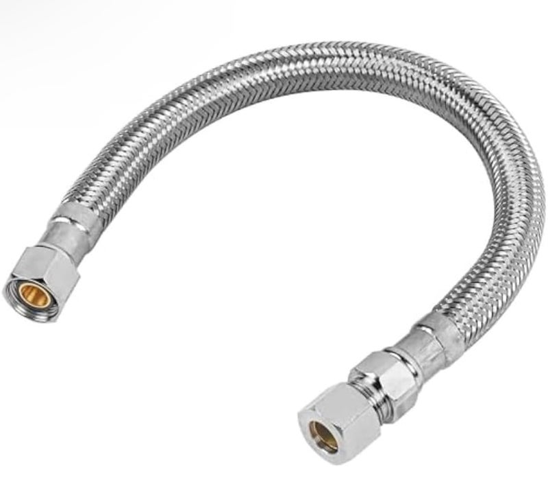 EZ-Fluid 16-Inch Faucet Supply Extension Line 3/8" Male Comp. To 3/8" Female Compression Stainless Steel Braided Faucet Extension Supply Hose Connector Lines,Fits Delta Faucet Plumbing Fitting(1-Pack) - Image 1